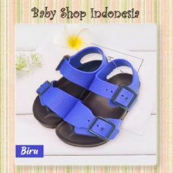 S1016 Sepatu Sandal Bayi Sepatu Sandal Anak PVC Sandal Karet Anak Double Strap Biru  large